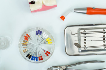 Top down view on various dental instruments