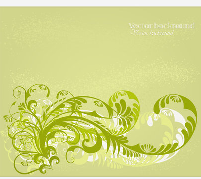 Vector background with curlicues on a green background