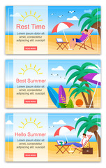 Cartoon Man Sit on Beach Chair under Umbrella