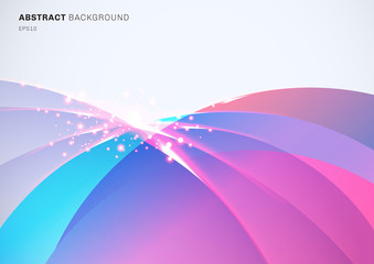 Abstract colorful curved overlapping and light sparkling effect on white background with space for text