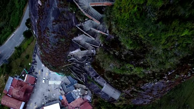 Flying down stairway at el penol in guatape, colombia