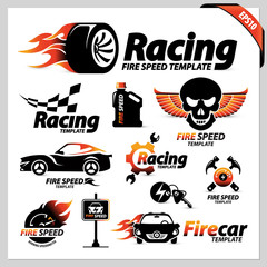 vector set of car racing logotype symbols containing isolated graphic design elements for street racing & other car sports, the illustration is perfect for brochures, magazines, web & print materials - 272954534