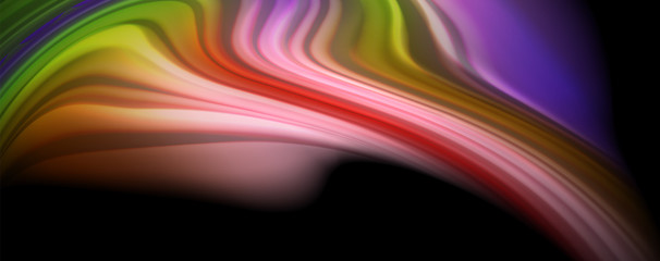 Modern rainbow liquid color flow colorful poster. Wave Liquid shape in black color background. Abstract composition