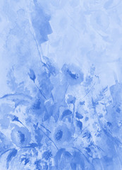 A bouquet of flowers in watercolor. Vintage postcard, banner, poster, sticker, image. Beautiful, fashionable flowers, buds. Poppy, mimosa, hydrangea, wild flowers and herbs. Summer bouquets. Abstract 