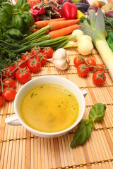 chicken and vegetable soup with full color of ingradients
