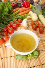 chicken and vegetable soup with full color of ingradients