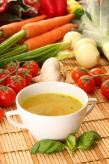 chicken and vegetable soup with full color of ingradients