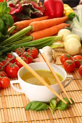 chicken and vegetable soup with full color of ingradients