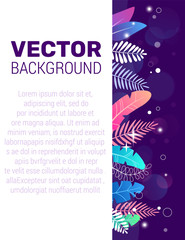 Illustration in trendy flat style on dark blue background and vibrant gradient colors - background with vertical white space for text. Space plants, leaves in blue tones. for banner, greeting, poster