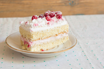 Obraz na płótnie Canvas slice cake with white chocolate and cranberry on a plate
