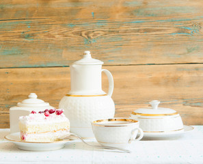 slice cake with white chocolate and cranberry on a plate