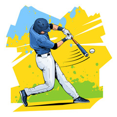 Vector illustration of a baseball player hitting the ball. Beautiful sport themed poster. Abstract background, summer sports, team game