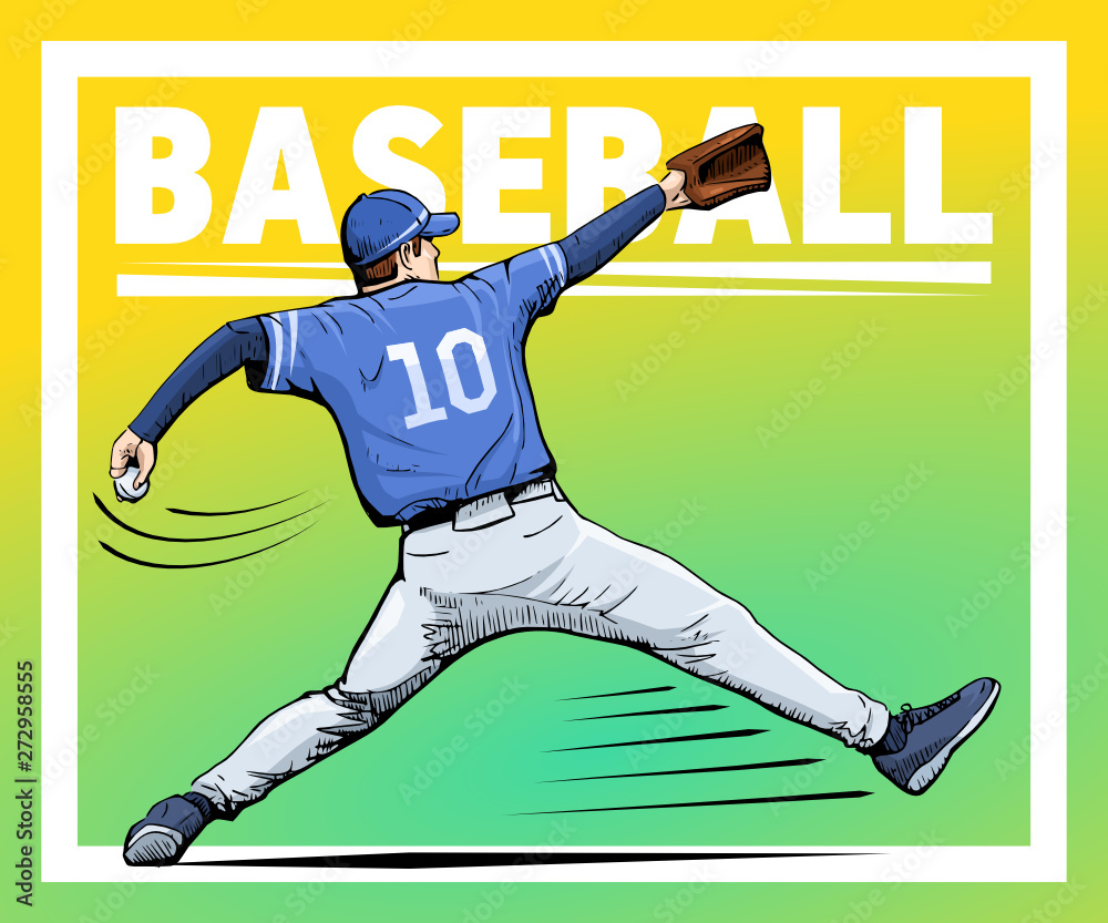 Wall mural vector illustration of a baseball player throwing the ball. beautiful sport themed poster. abstract 