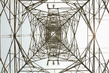 High voltage tower, Abstract pattern from bottom view of High Voltage Tower
