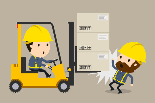Collision during forklift operation, Vector illustration, Safety and accident, Industrial safety cartoon