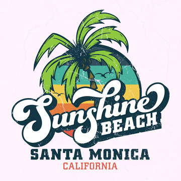 Sunshine Beach Santa Monica - Tee Design For Printing