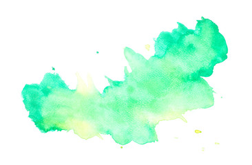 Abstract green watercolor on white background, Green watercolor splashing on the paper, Abstract painted illustration design decoration backgrounds banners