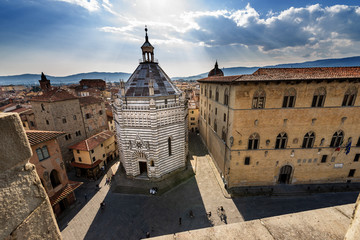 Pistoia city, the Baptistery of San Giovanni in corte or Ritondo (1303-1361), Cathedral square (Piazza Duomo). Tuscany, Italy, Europe
