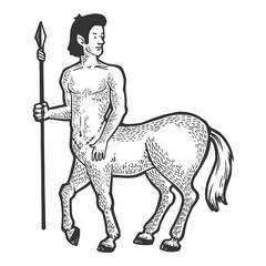 Centaur myth creature sketch engraving vector illustration. Scratch board style imitation. Black and white hand drawn image.