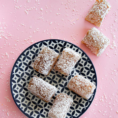 Oriental sugar delight. Still life food photography. Lokum - traditional gelatin turkish delight