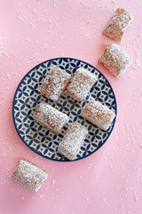 Oriental sugar delight. Still life food photography. Lokum - traditional gelatin turkish delight