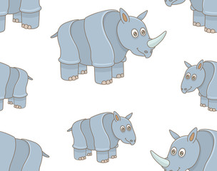 Seamless Pattern with Rhinoceros. isolated on white background