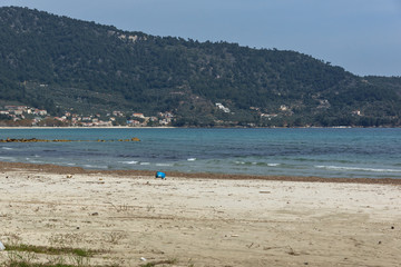 Fototapeta na wymiar The Famous Golden beach at Thassos island, East Macedonia and Thrace, Greece 
