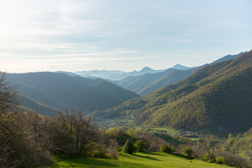 Fototapeta na wymiar Picos de Europa mountains next to Fuente De village Cantabria Spain