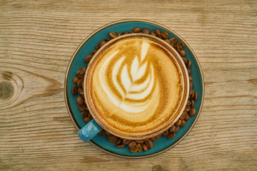 Latte coffee and coffee beans