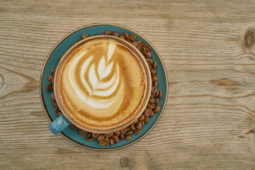 Latte coffee and coffee beans