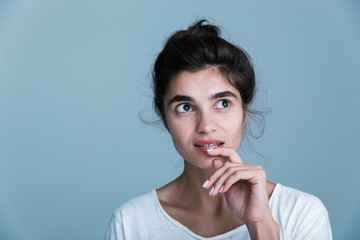 Close up portrait of a pretty young brunette woman