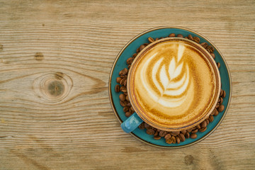 Latte coffee and coffee beans