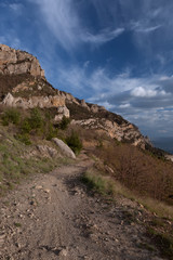 The mountain road over the Inzhir beach, Balaklava, Crimea (Great Sevastopol trail)