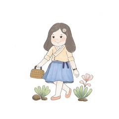 girl with watering can and flowers