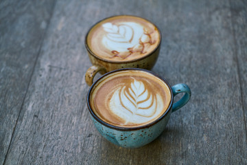 Two latte coffees on the table