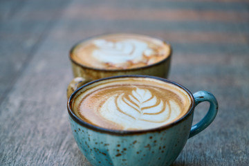 Two latte coffees on the table