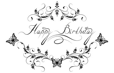 Vintage ornament with butterfly for greeting card with text 