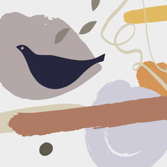 Modern collage pattern with bird. Scandinavian style nursery print. Nordic design for interior and other. Vector EPS