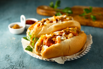 Homemade hot dogs with pickles