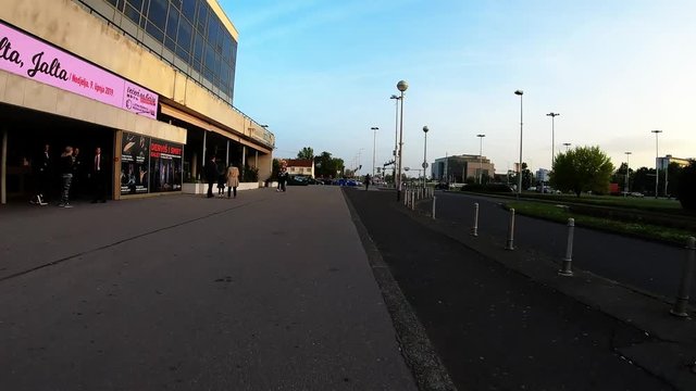 Bicycle Ride Trough City Front Center View Time Lapse