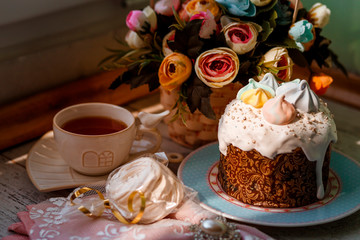 Easter cake decorated with marshmallow