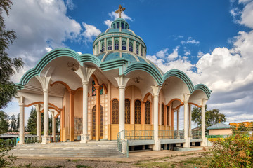 Beautiful architecture of Medahiniyalem Orthodox Christian Church, Dejen city, Ethiopia, Africa