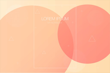 Abstract light background and brochure design with pastelle colored circles, dotted circles, triangles and plus symbols. Ideally design for corporate notebooks and advertising brochures.