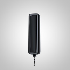 Shiny metallic black balloon letter L lowercase isolated on white background