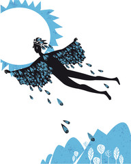 icarus flying in the sky, silhouette vector