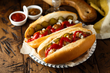 Homemade hot dogs with pickles