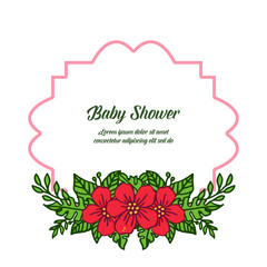 Vector illustration greeting card baby shower for pattern red flower frames