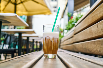 Delicious latte coffee on the table