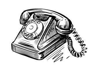 hand drawn retro phone on white background