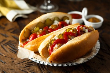 Homemade hot dogs with pickles